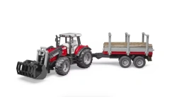 Bruder U02046 Massey Ferguson 7480 s předním nakladačem a přívěsem na dřevo